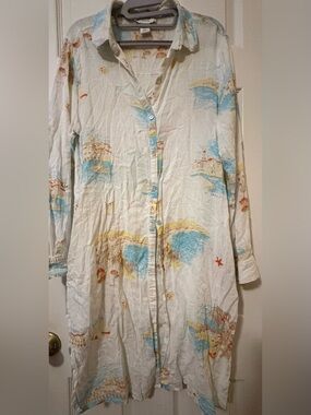 Calypso St. Barth White Dress with Coral & Yellow Print